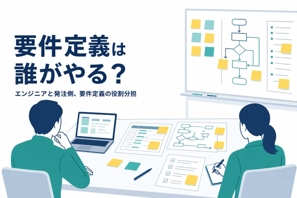 エンジニアと発注側の要件定義の役割分担を紹介する記事のアイキャッチ