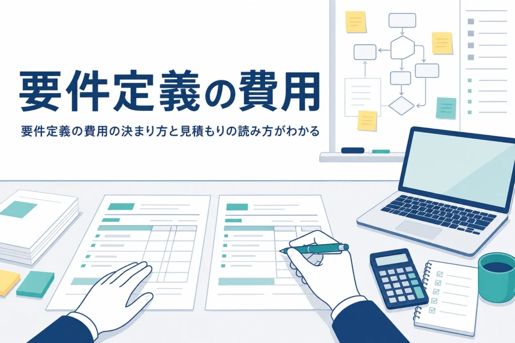 要件定義の費用を表す、見積書を並べて比べる手元のアイキャッチ