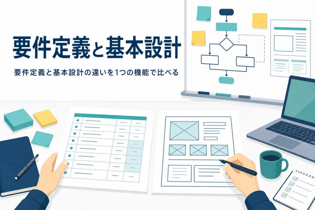 要件定義と基本設計の違いを1つの機能で比べる記事のアイキャッチ