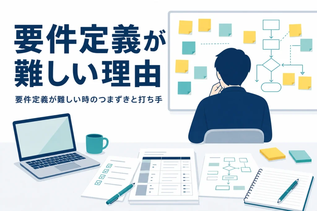 要件定義が難しい理由とつまずきポイントを紹介する記事のアイキャッチ