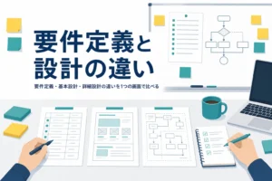 要件定義・基本設計・詳細設計の違いを1つの画面で比べる記事のアイキャッチ