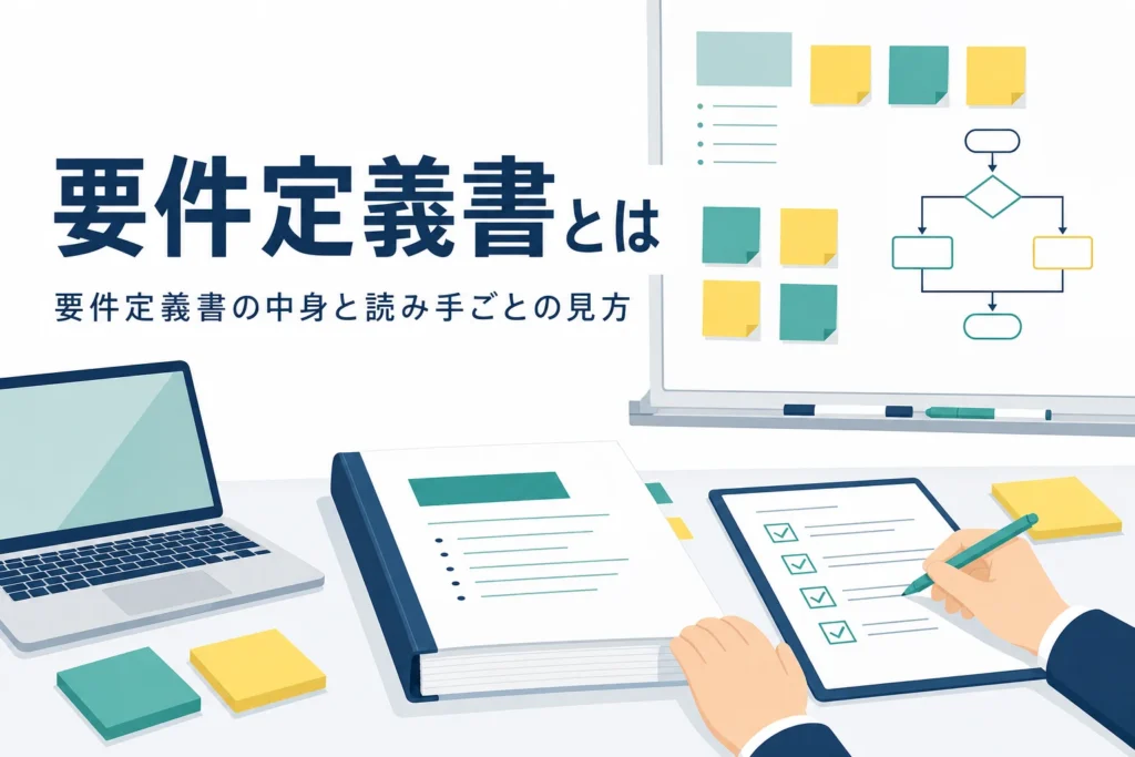 要件定義書の中身と読み手ごとの見方を説明する記事のアイキャッチ