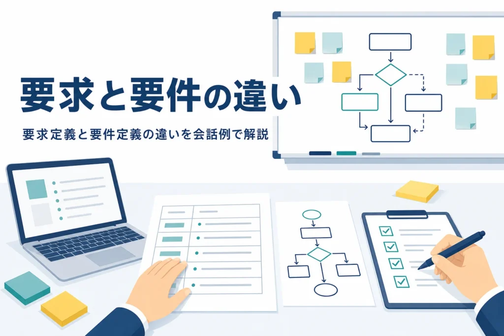 要求定義と要件定義の違いを会話例で解説する記事のアイキャッチ